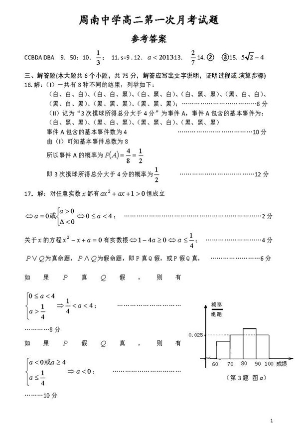 2017年周南中学高二上数学月考试卷