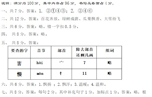 2019长沙二年级部编版语文上册期末测试题及答案（六）