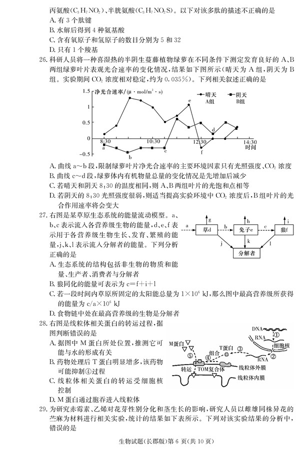 2018年长郡中学高三上生物第四次月考试题