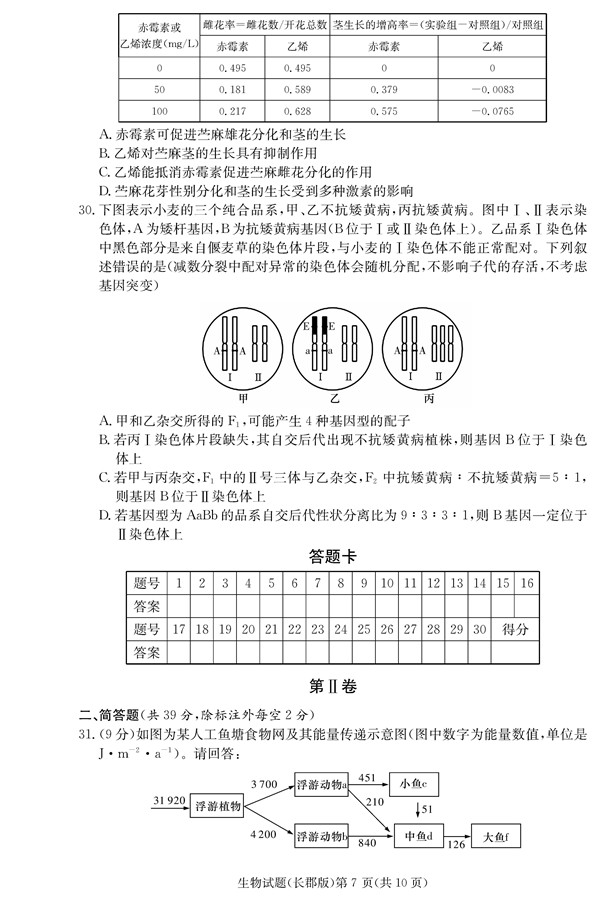 2018年长郡中学高三上生物第四次月考试题