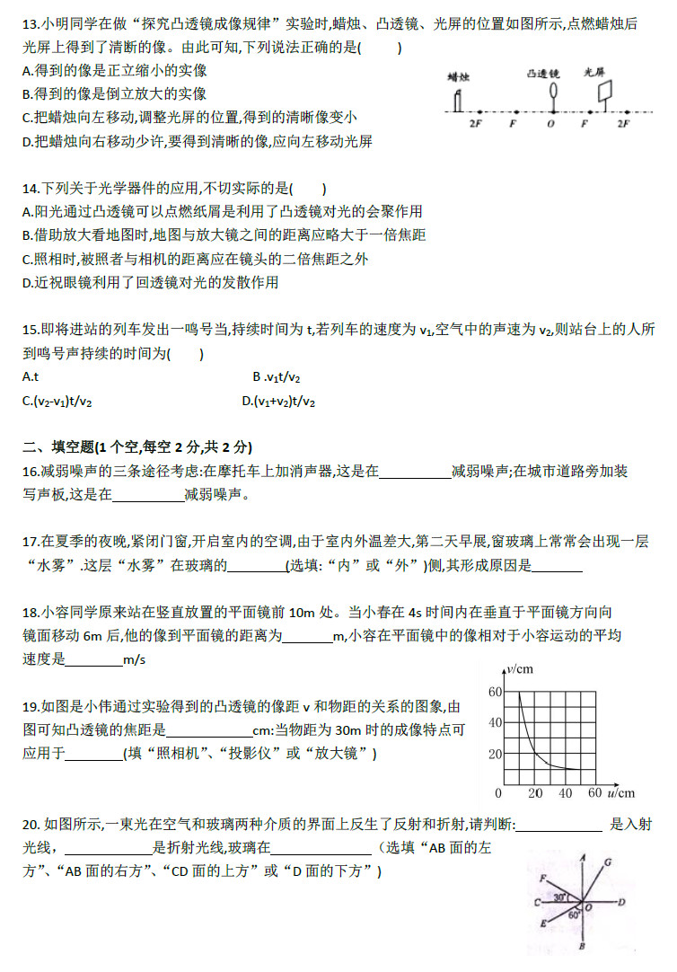 2017年湘郡培粹实验中学初二下册模块测试物理试卷（一）