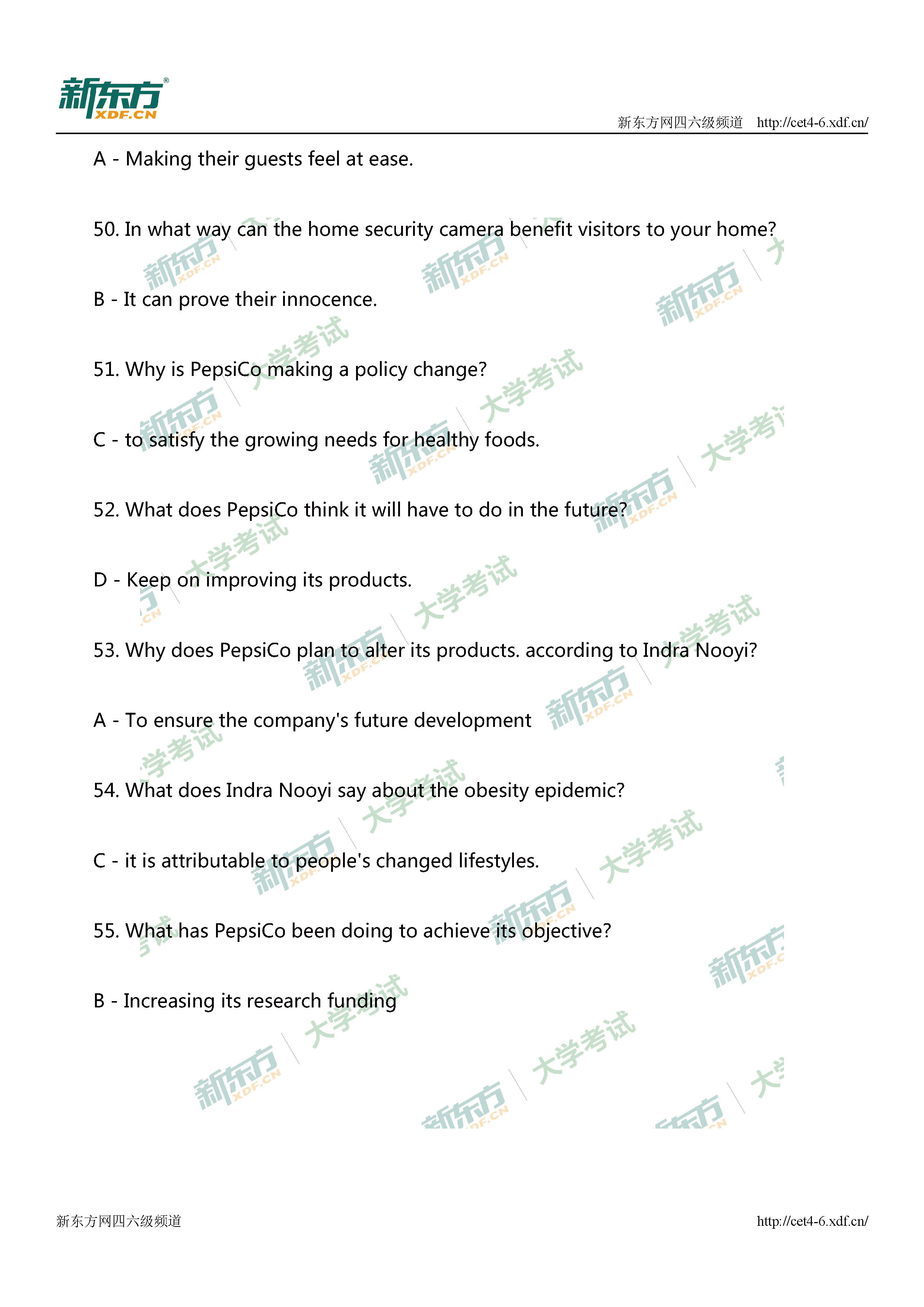 2018年12月英语四级答案整体解析（厦门新东方）