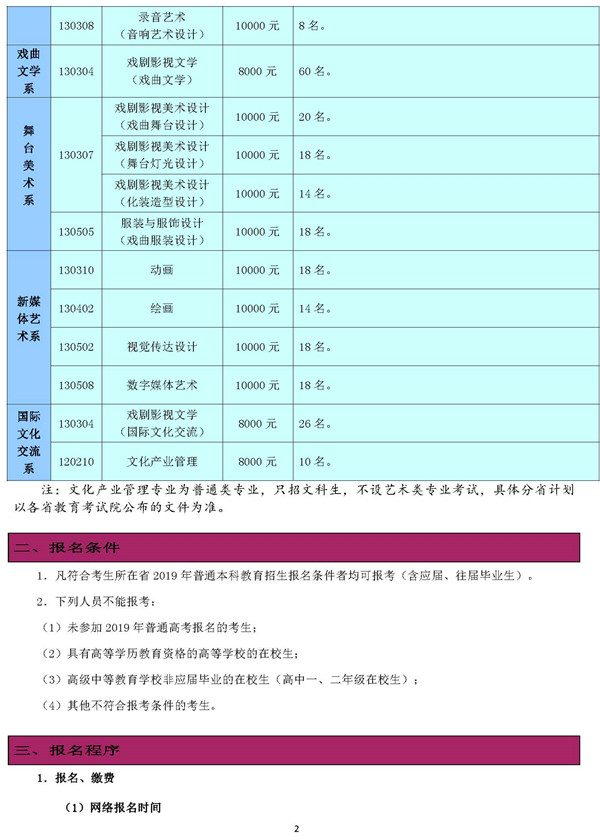 中国戏曲学院 2019 年本科招生简章