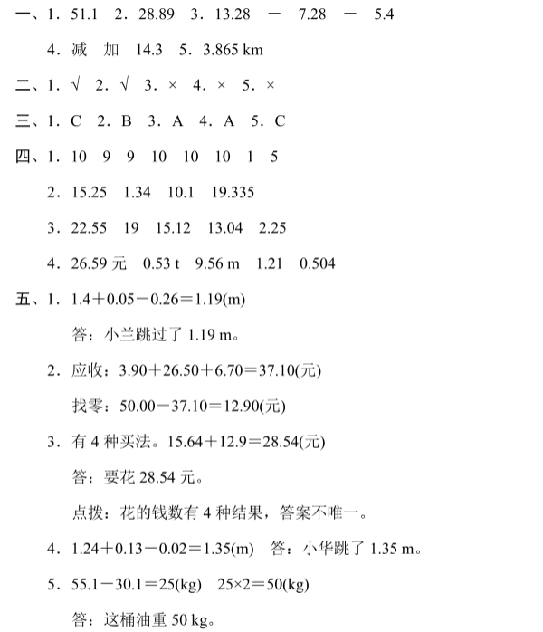 2019长沙四年级数学下册第六单元测试试题及答案