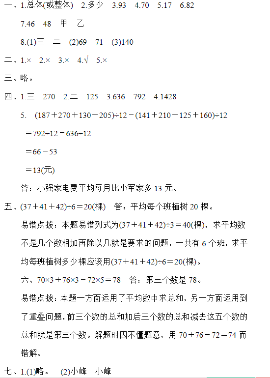 2019长沙四年级数学下册第八单元测试试题及答案