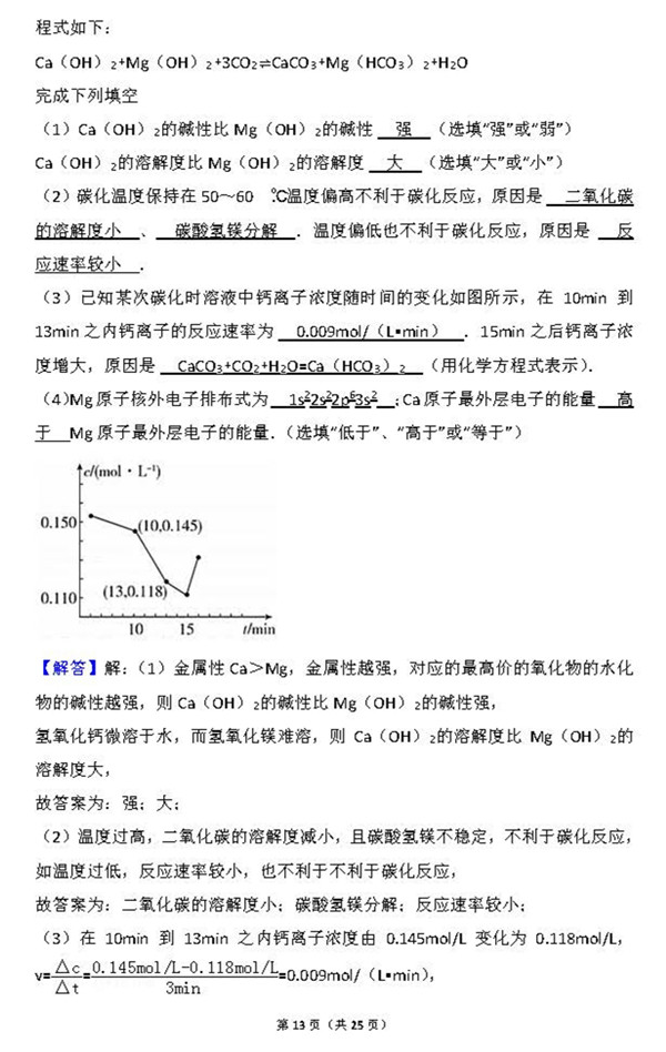 2015年上海卷高考化学真题及答案