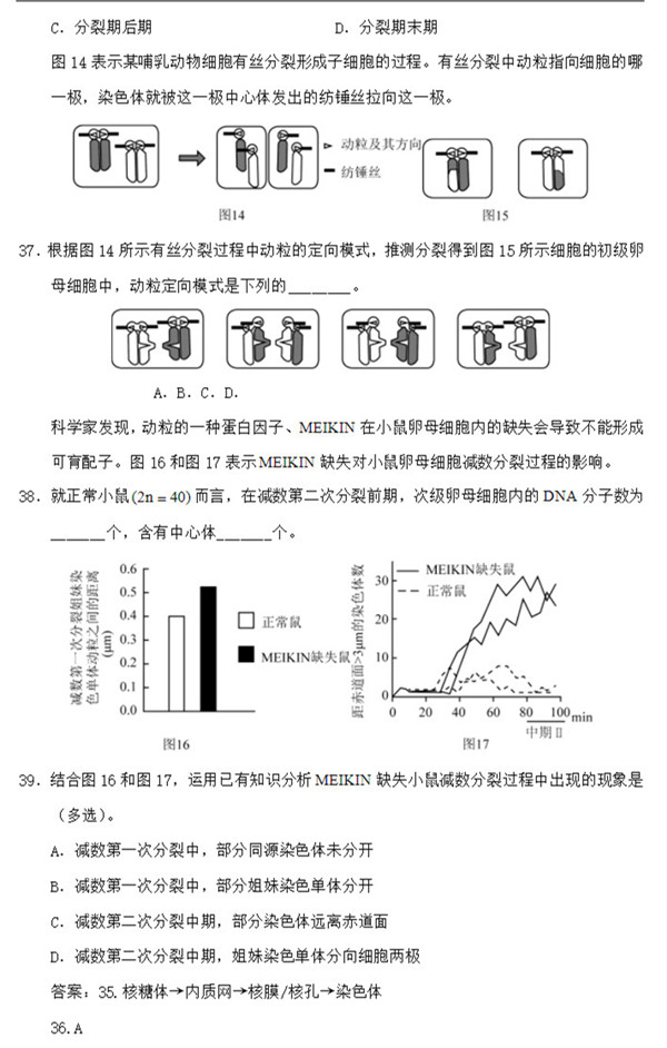 2015年上海卷高考生物真题及答案