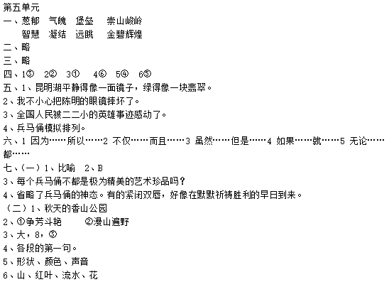 2019长沙四年级语文上册人教版单元测试：第五单元