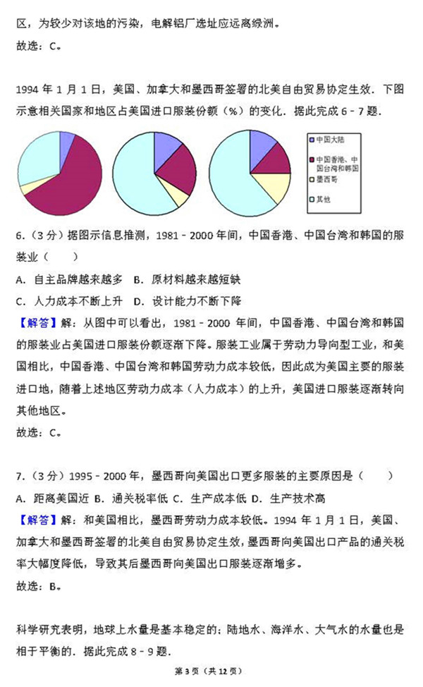 2015年海南卷高考地理真题及答案解析