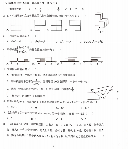 2019年3月雅礼集团初三联考数学试卷