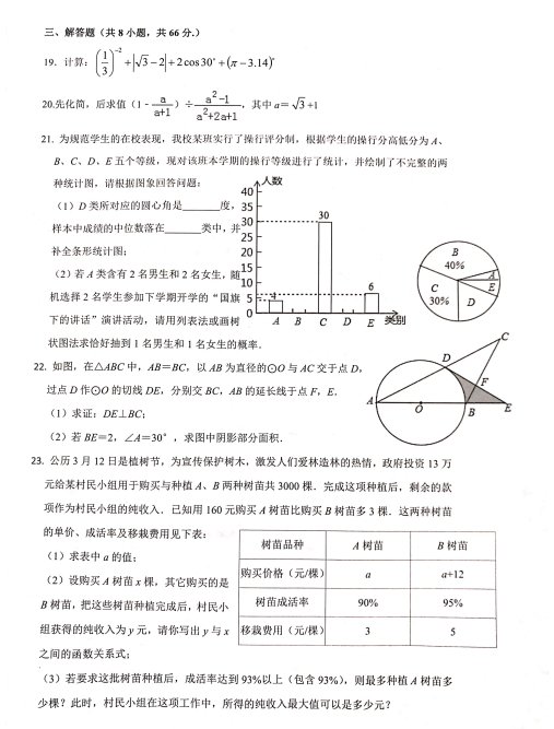 2019年3月雅礼集团初三联考数学试卷