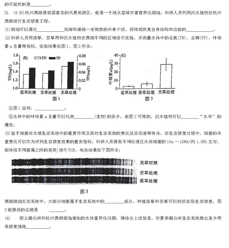 2019北京顺义高三一模理综生物试卷及参考答案