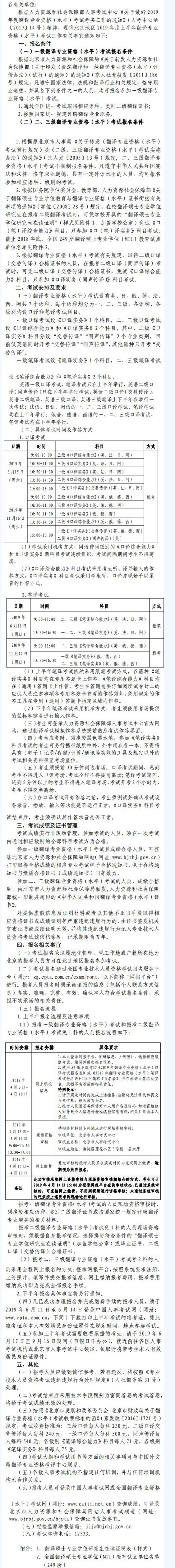 北京2019上半年翻译专业资格考试报名时间