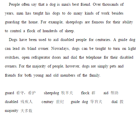 13篇初中英语阅读短文——Dogs（带翻译）