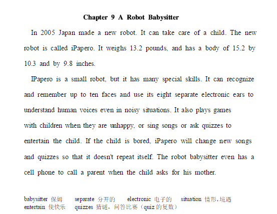 初中英语短文：13篇初中英语阅读短文——A Robot Babysitter（带翻译）