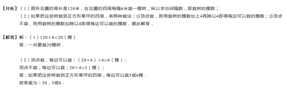 2019小学数学植树问题练习题及答案(九十七)