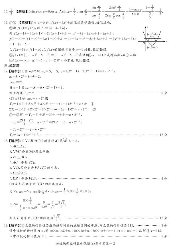 2016年长沙四校高三下文科数学联考试题