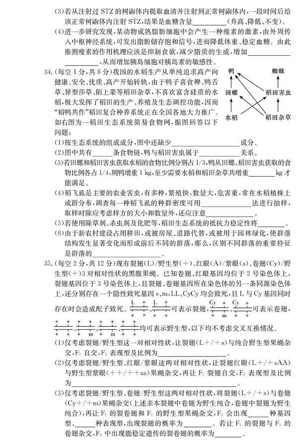 2016年长沙四校高三下生物联考试题