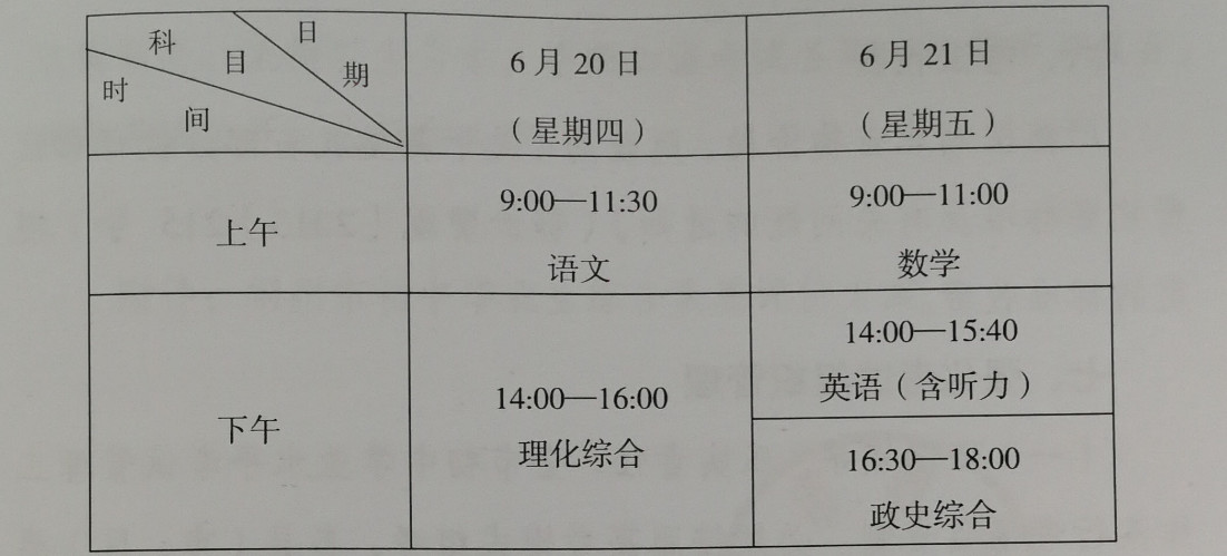 2019荆州中考时间安排:6月20日至6月21日