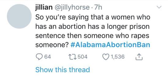 网友如何看待美阿拉巴马州禁止被强奸者堕胎