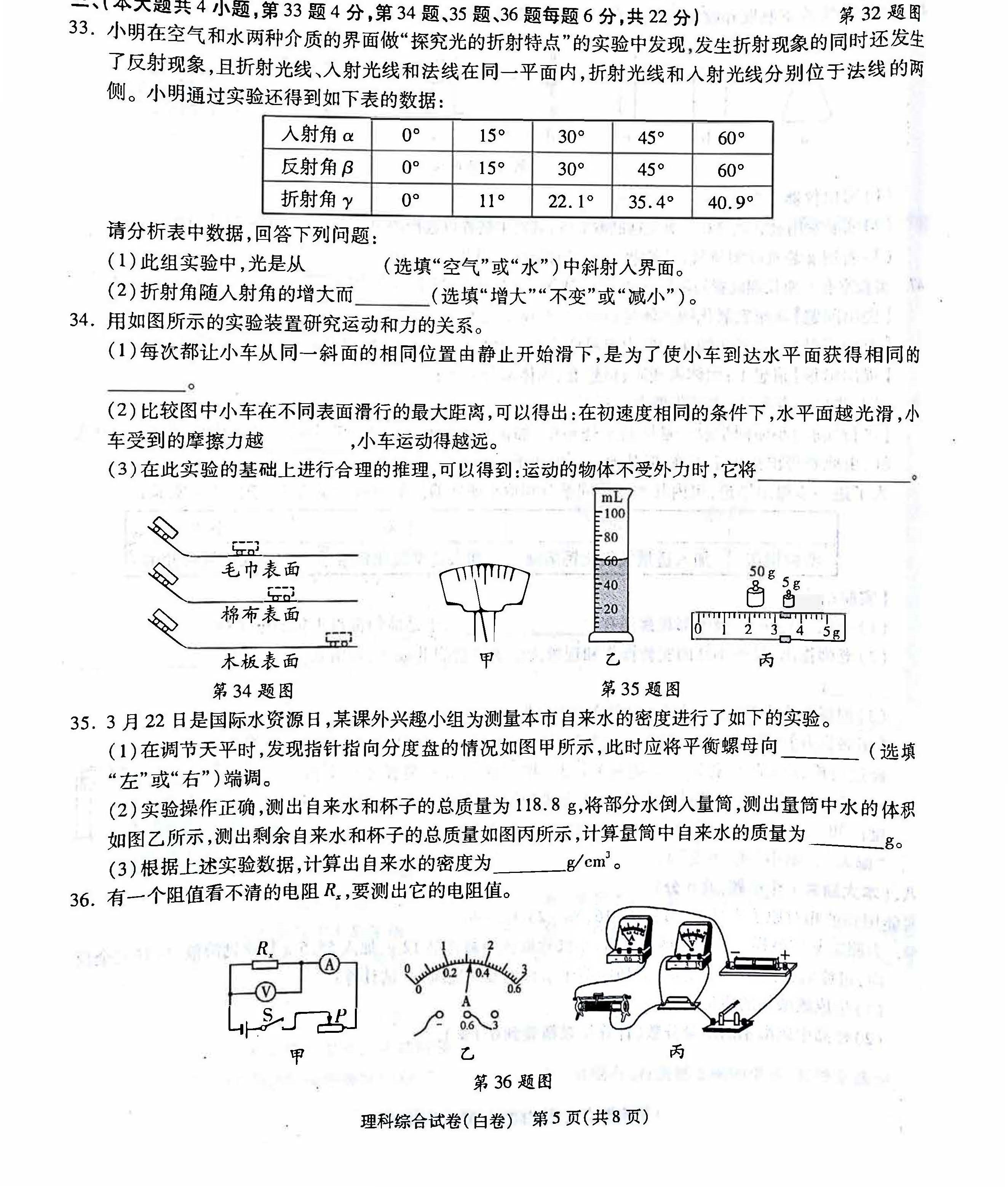 2019年长沙中考模拟试卷理科综合白卷(二)