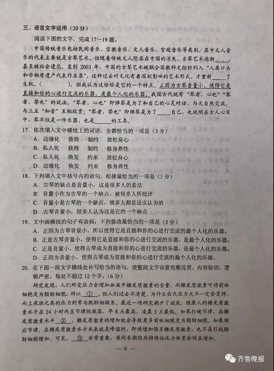 2019安徽高考语文试卷9