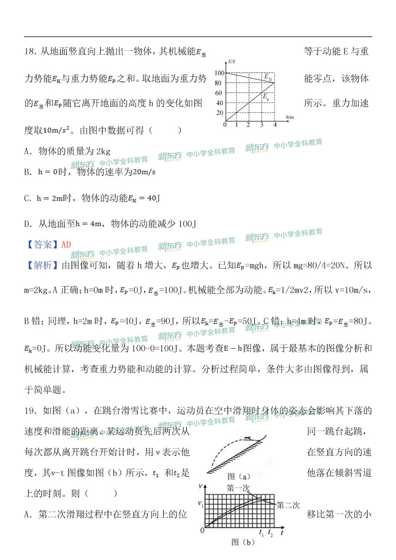 2019黑龙江省高考全国卷2理综物理逐题解析新东方