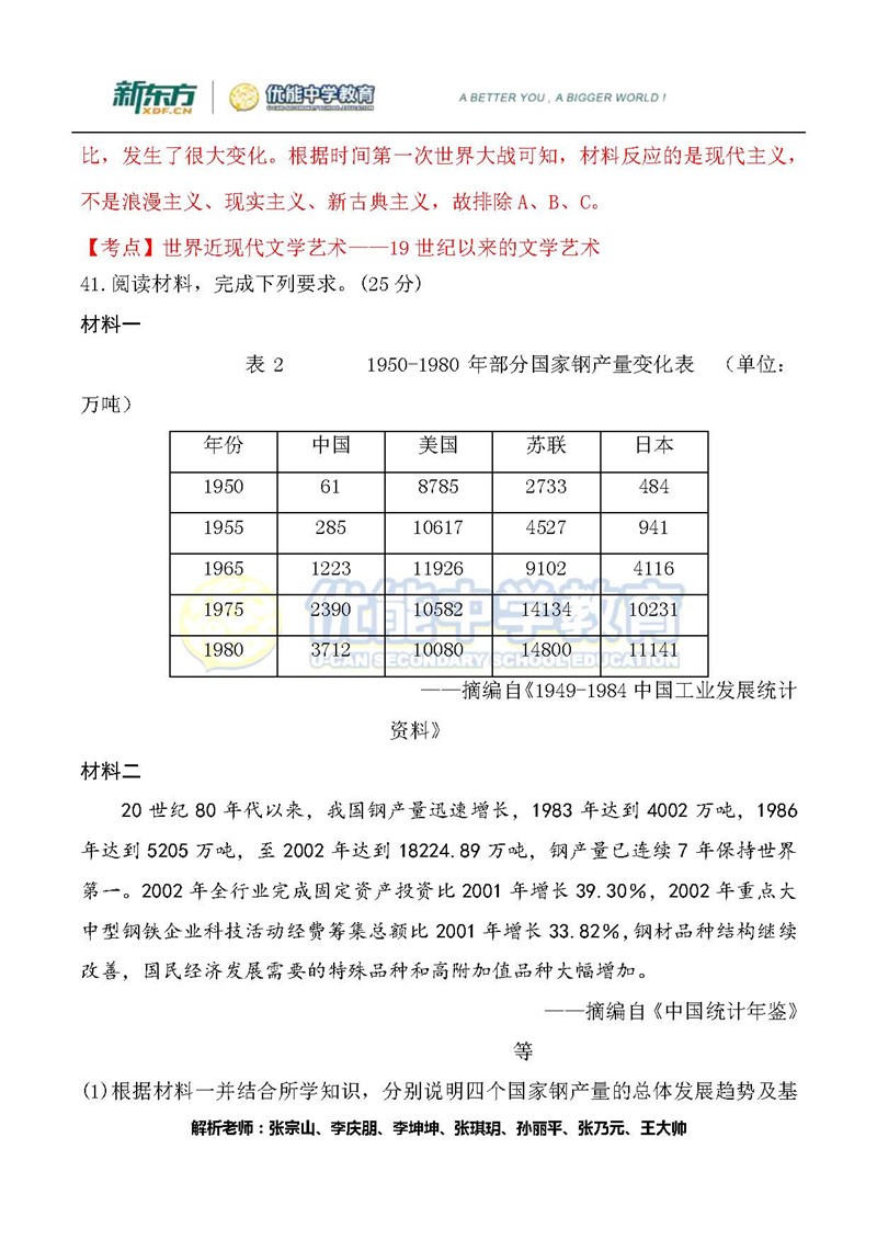 2019湖南省高考全国一卷文综历史试卷真题答案（解析版）