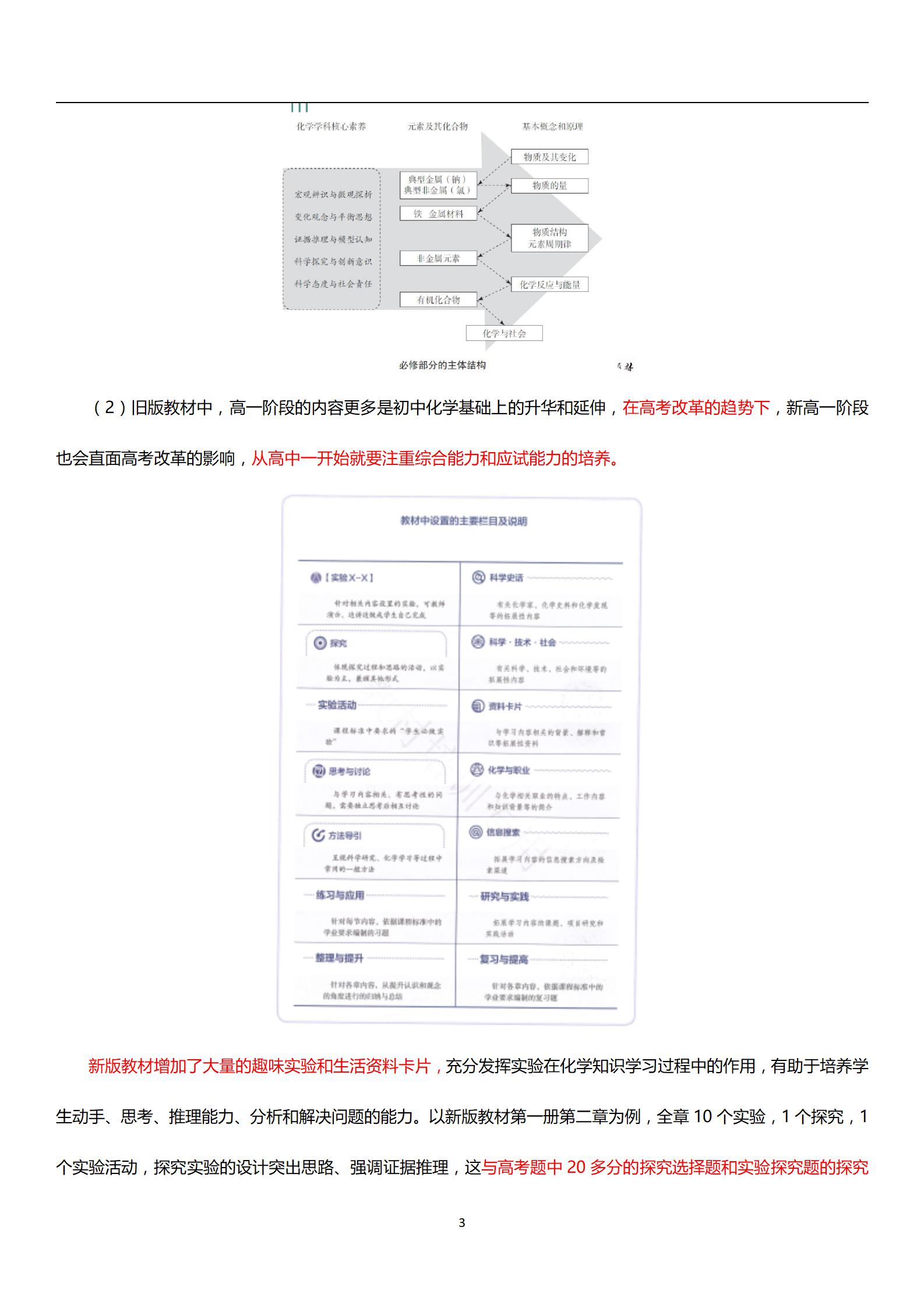 高中化学教材改革新旧对比——内容篇