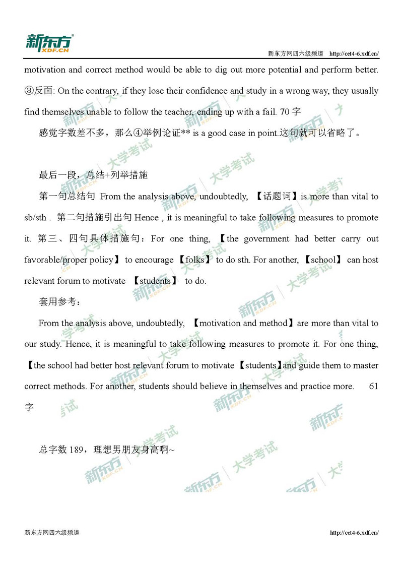 2019年6月英语六级考试写作范文模板：论证类（厦门新东方）