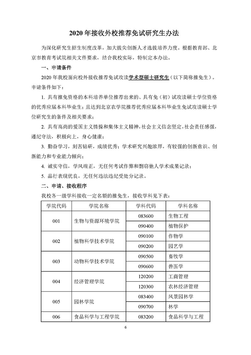 “北京农学院2020年硕士研究生招生简章及专业目录”