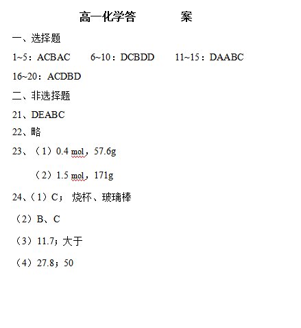 2019湖南邵阳十一中高一上学期期中考试化学试卷