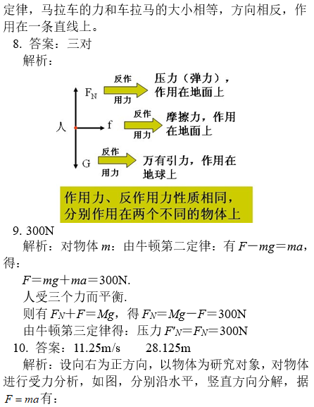2019湖南长沙高一物理期末复习试题：牛顿第三定律