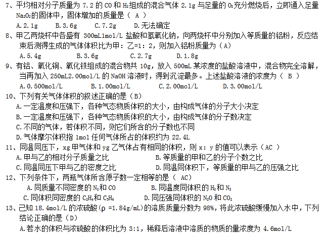 2019湖南长沙高一化学期末考试知识点测试：重难点经典例题