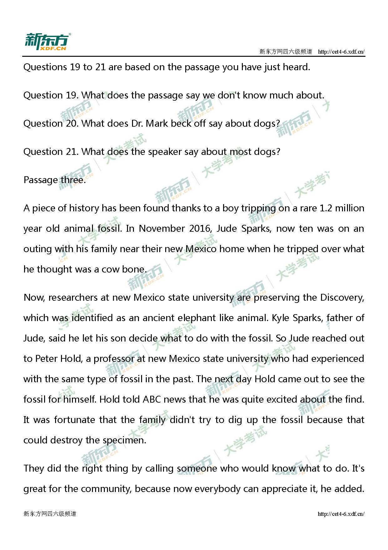 2019年四级听力真题（吉林新东方）