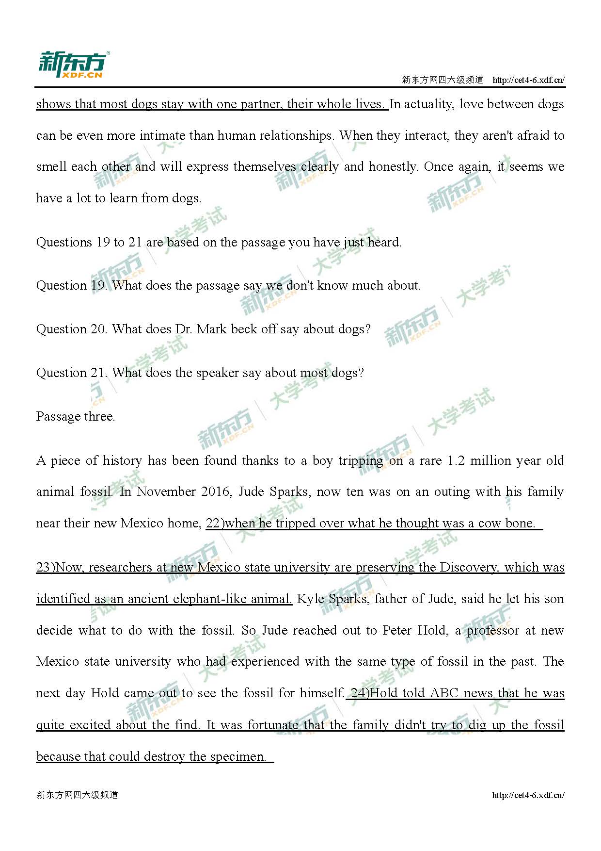 2019年12月四级真题听力真题及解析（吉林新东方）