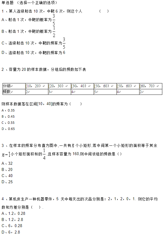 2019湖南长沙高二数学必修三知识点练习：样本估计整体