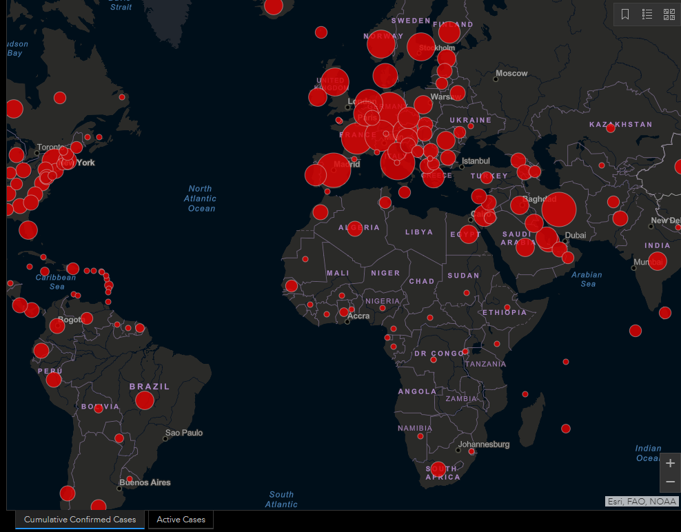 地图显示,截至北京时间3月16日上午9:53,全球共确诊168074例新冠病例图片