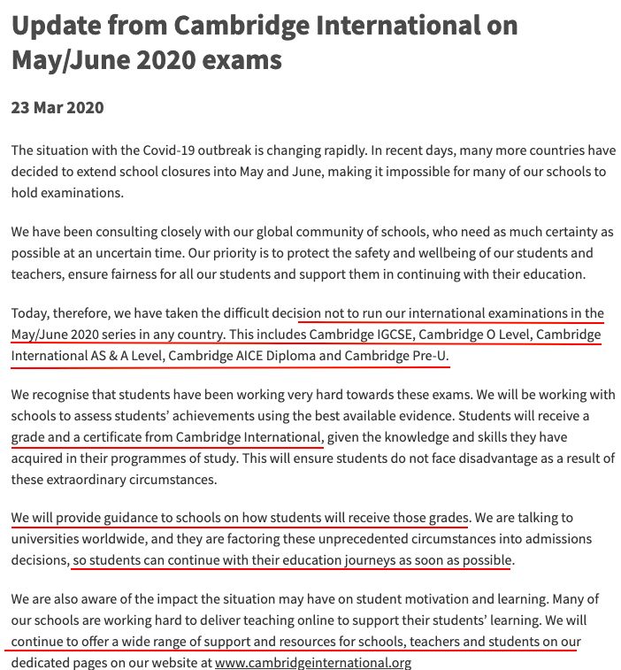 2020年6月IGCSE全球考试取消