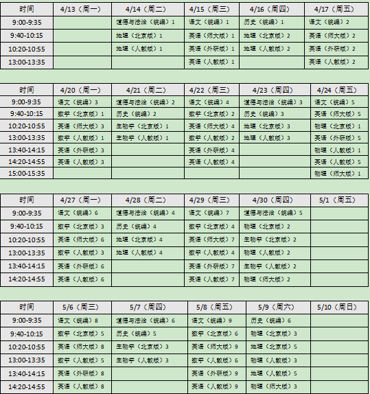 初中(初二地理和生物学业水平考试,初三中考)复习讲座课程表