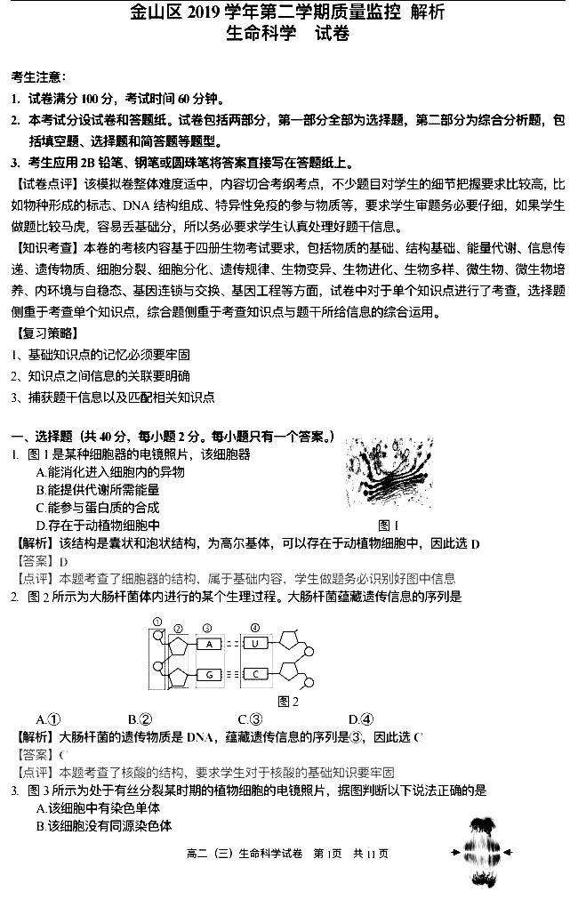 2020徐汇生物二模排名_2020上海徐汇二模高三语文试卷答案解析