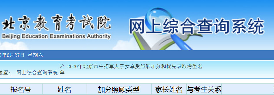 2020北京海淀区外语大学附属外国语学校中招军人子女享受照顾加分考生名单公布