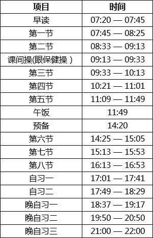 2019各民办初中学校作息时间表