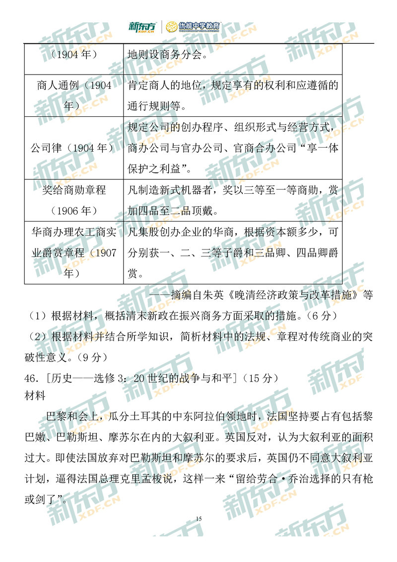 2020高考全国1卷文综试卷及答案