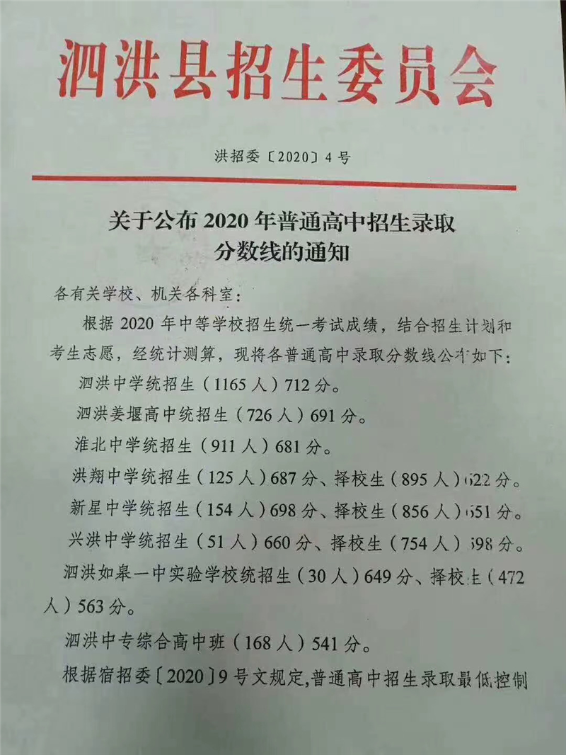 2020泗洪中考学校排名_2020年泗洪中考成绩公布预告!