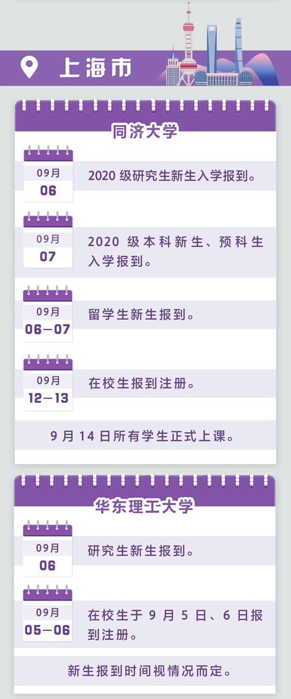 2020级研究生新生开学时间（上海）