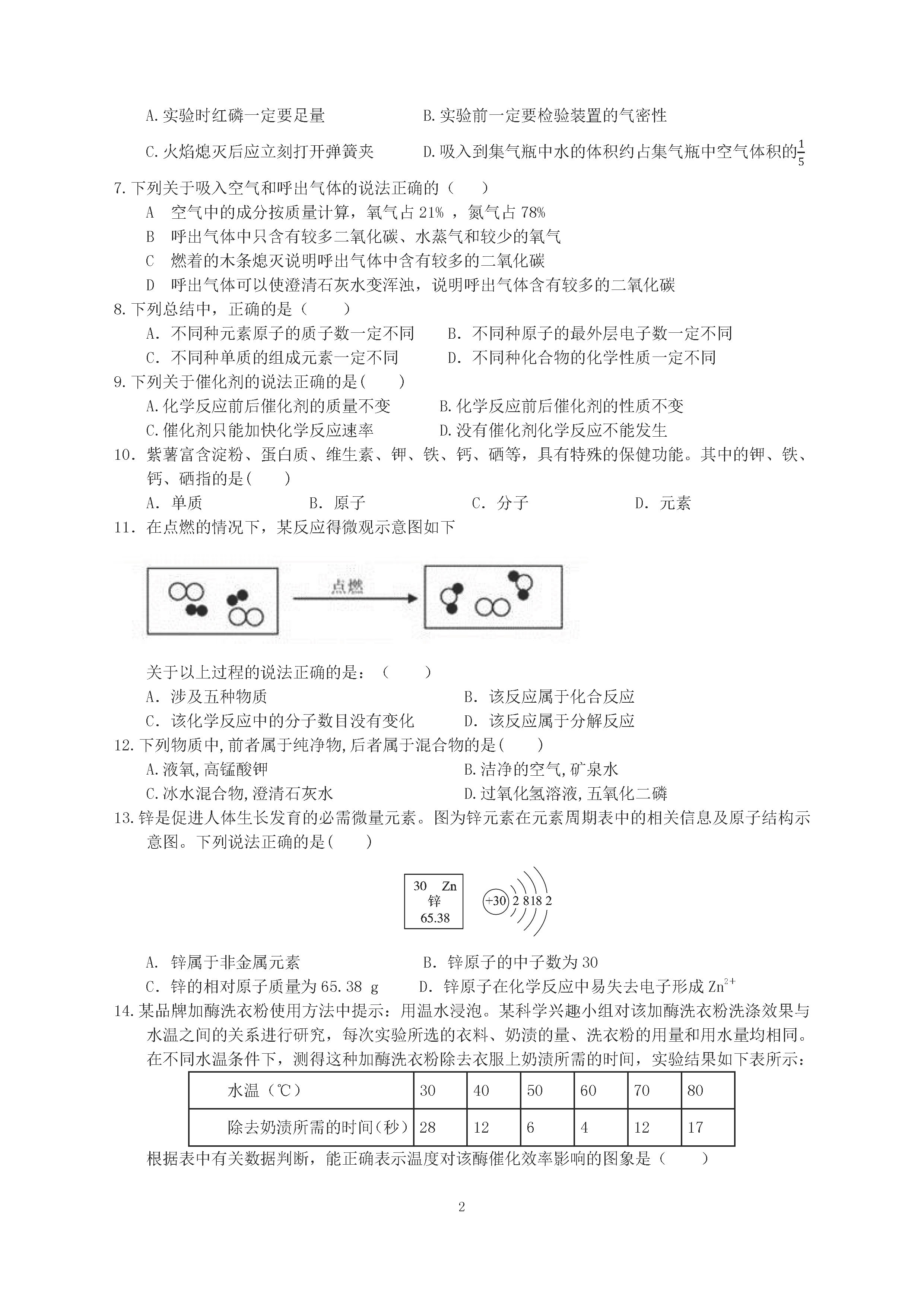 20192020广东湛江初三期中化学模拟试题及答案pdf下载版