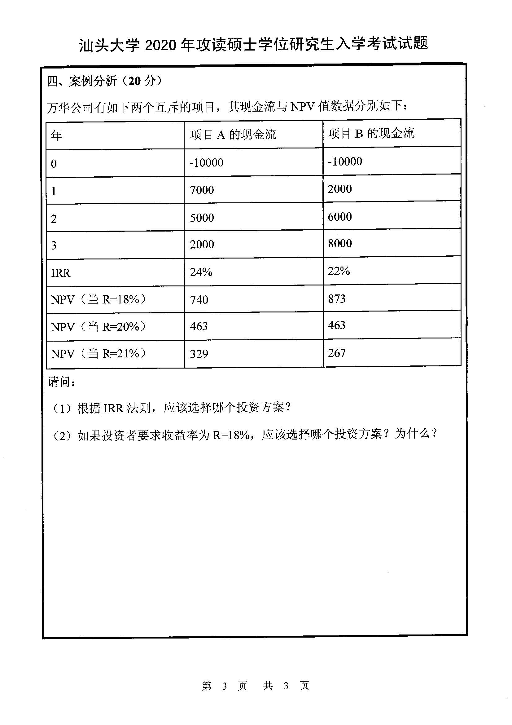 813会计学综合2020年考研初试试卷真题（汕头大学）