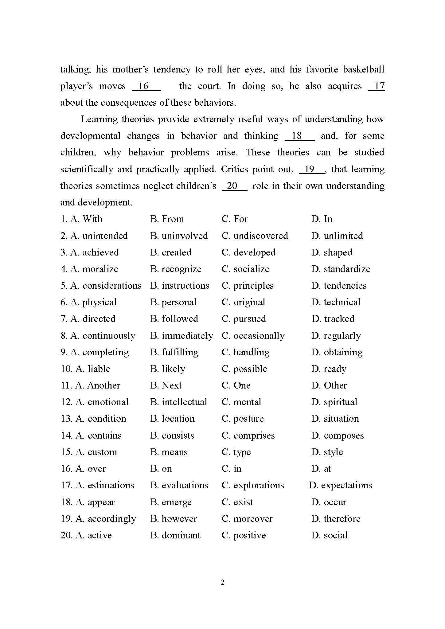 622基础英语（2）2015年考研初试试卷真题（青岛大学）