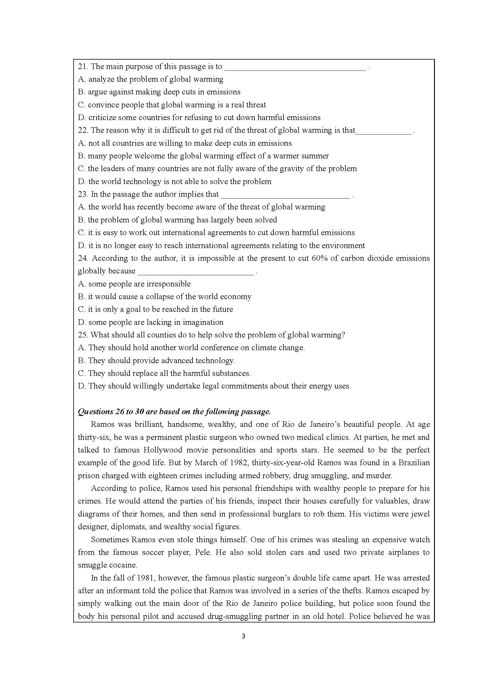 241基础英语2020年考研初试试卷真题（暨南大学）